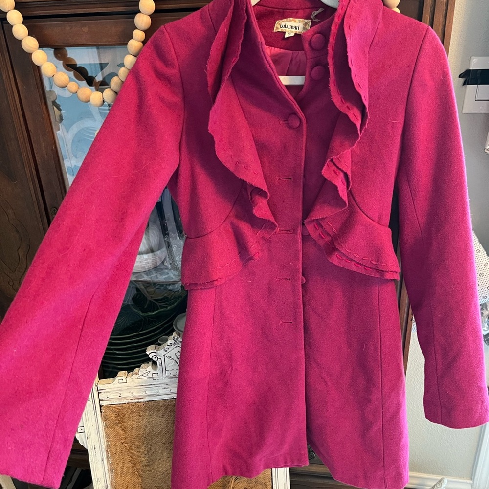 Lulumari Fuchsia Ruffled Trench Coat